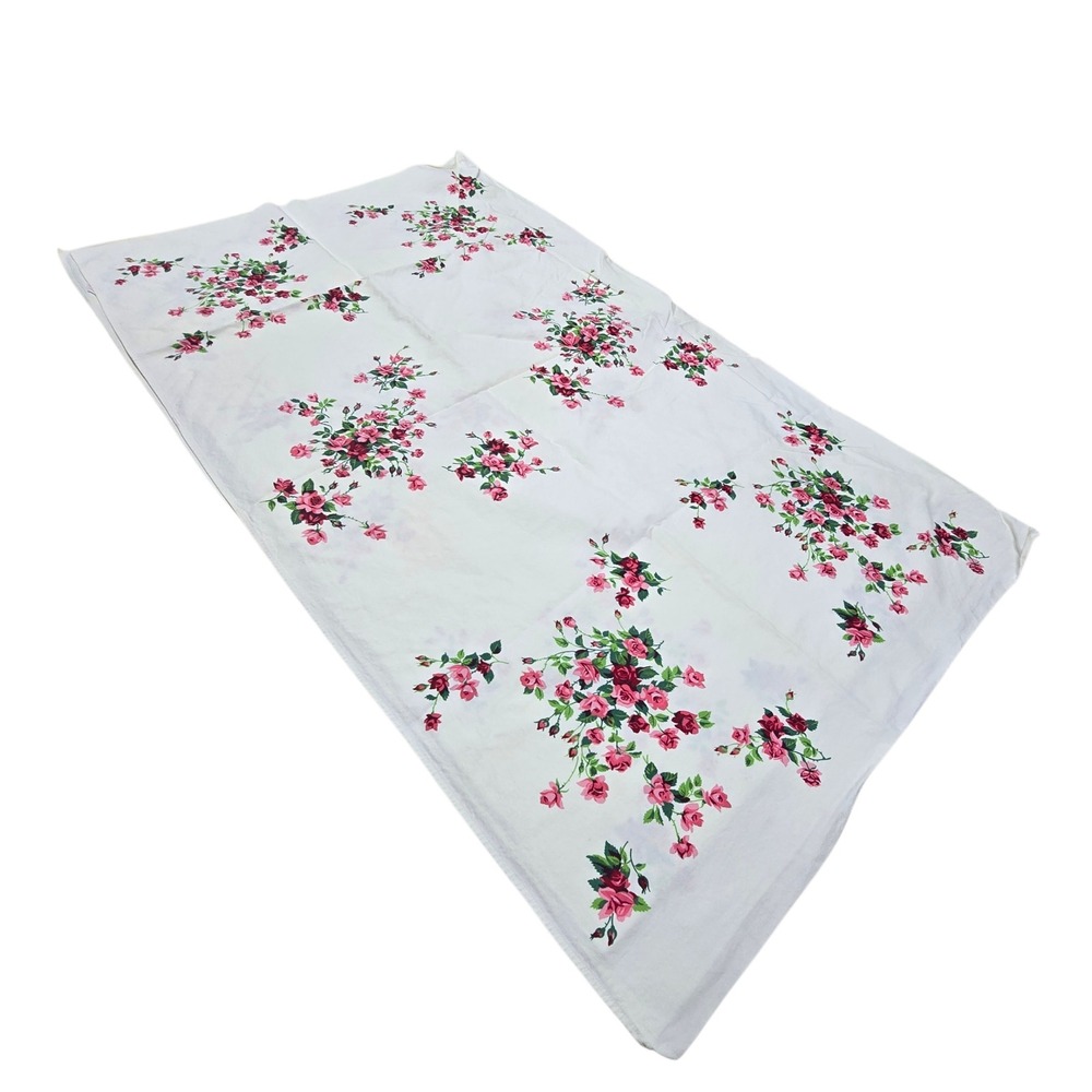 Vintage Wilendur Floral Tablecloth 60x51 Pink Rose Cotton Cottagecore Grandma